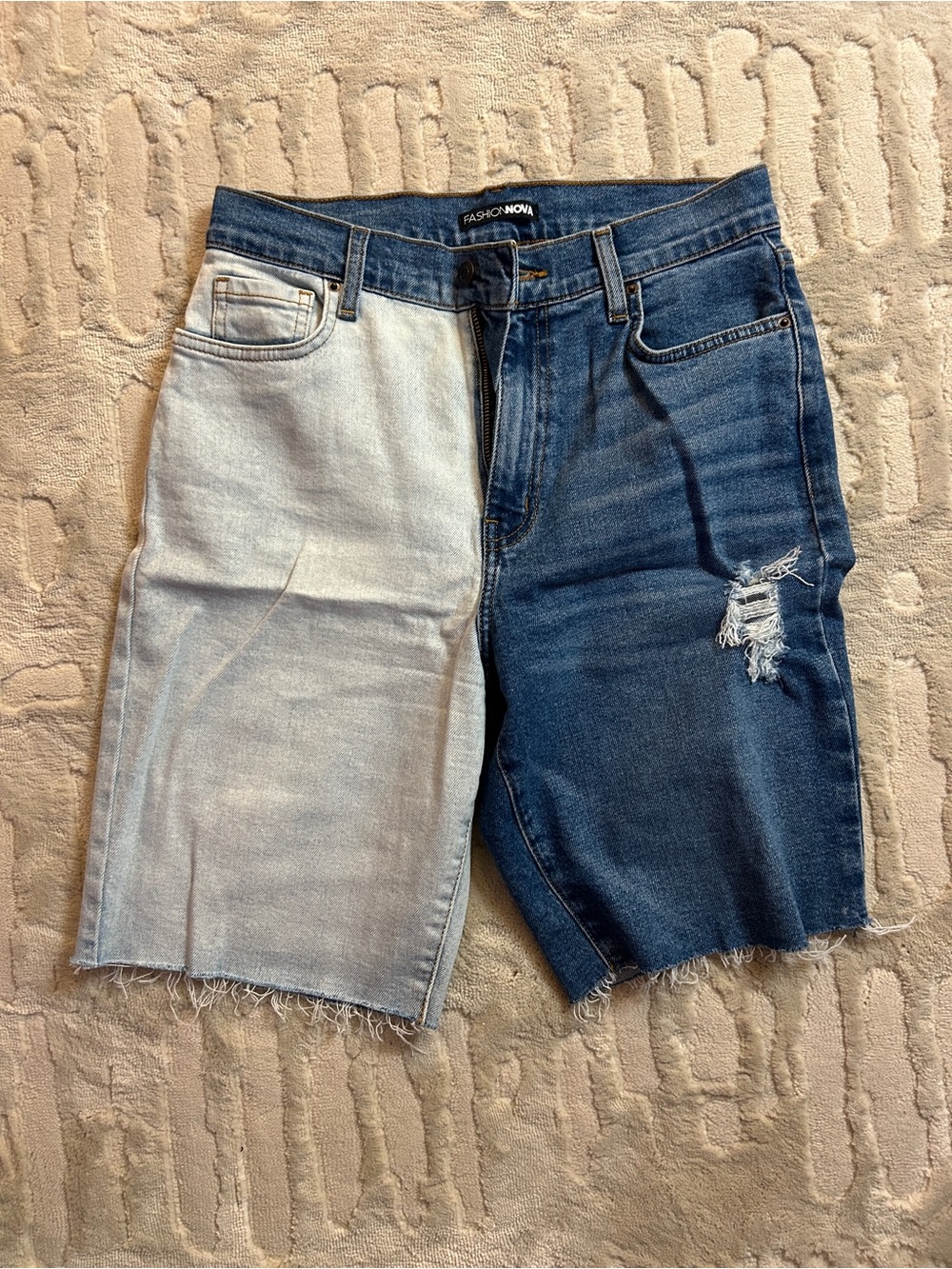 Fashion Nova Men’s Two-Tone Denim Shorts - Dark Blue & Light Blue